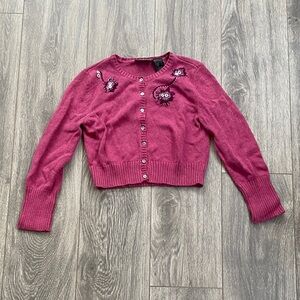 DKNY - 100% Cotton Magenta Pink Embroidered Cardigan - Size S